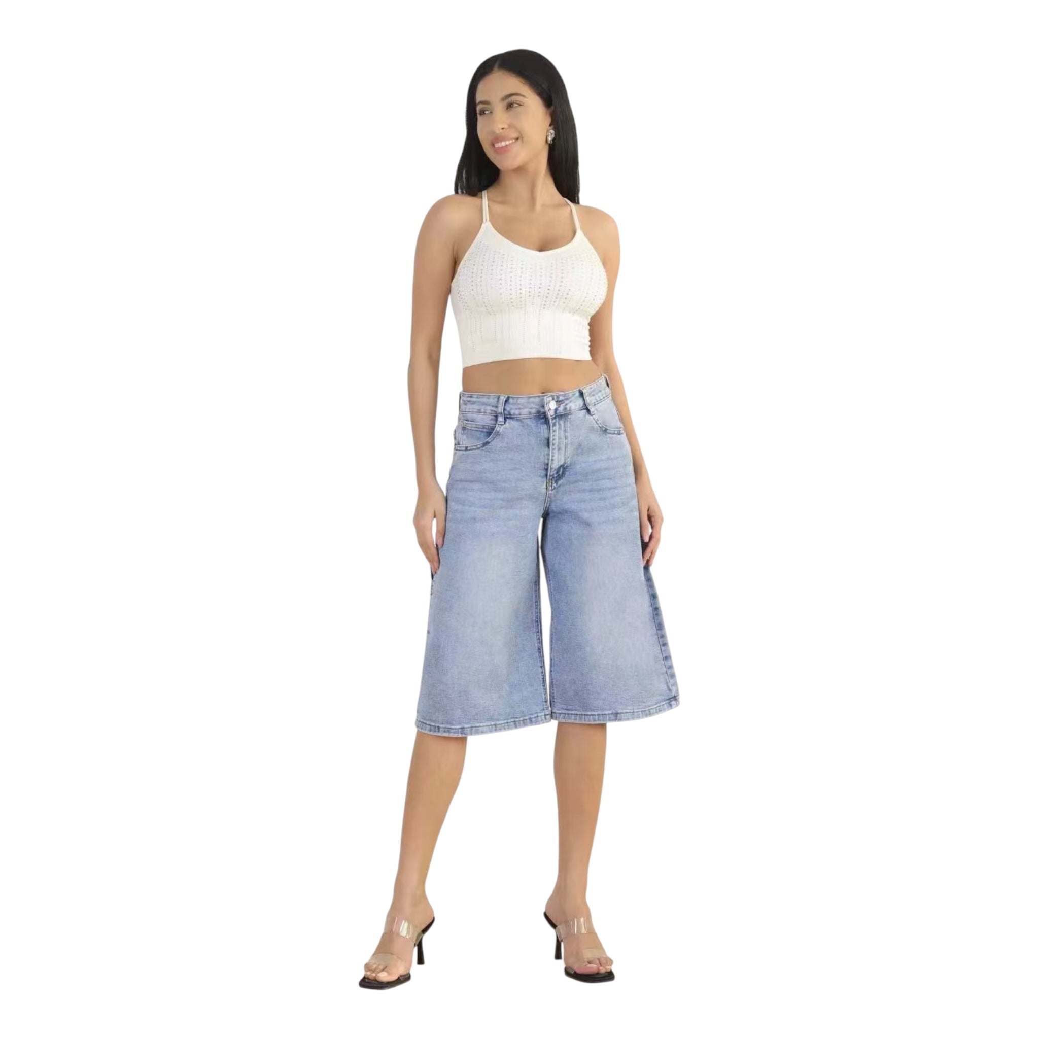 MISS GOOD Γυναικεία Denim Βερμούδα σε Ίσια Γραμμή Μπλε - Angel shopping
