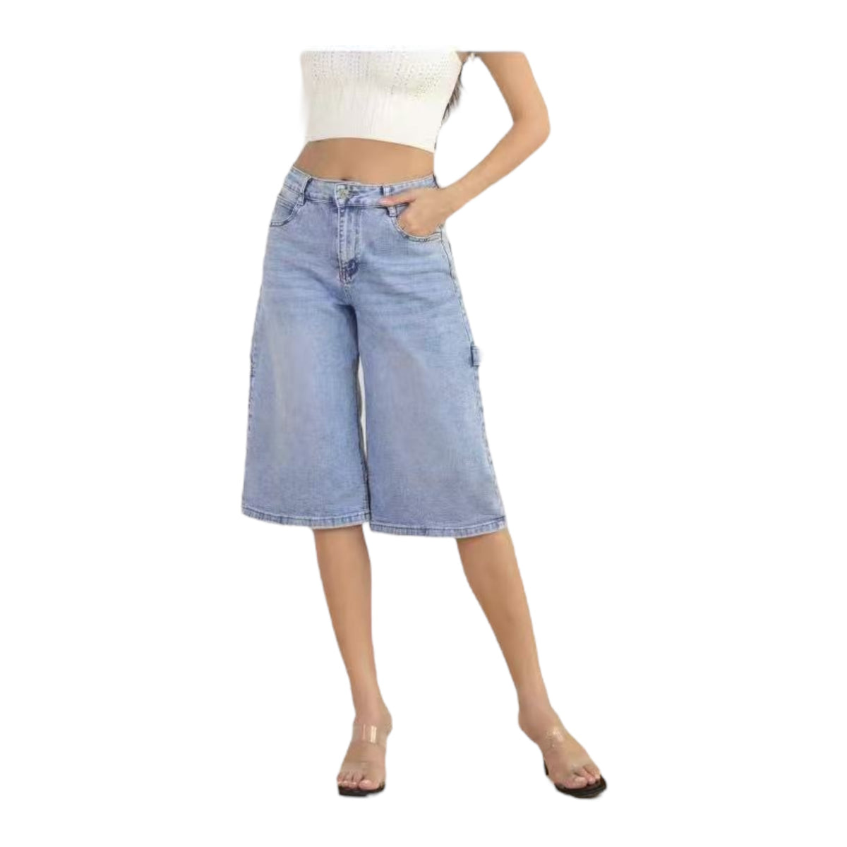 MISS GOOD Γυναικεία Denim Βερμούδα σε Ίσια Γραμμή Μπλε - Angel shopping