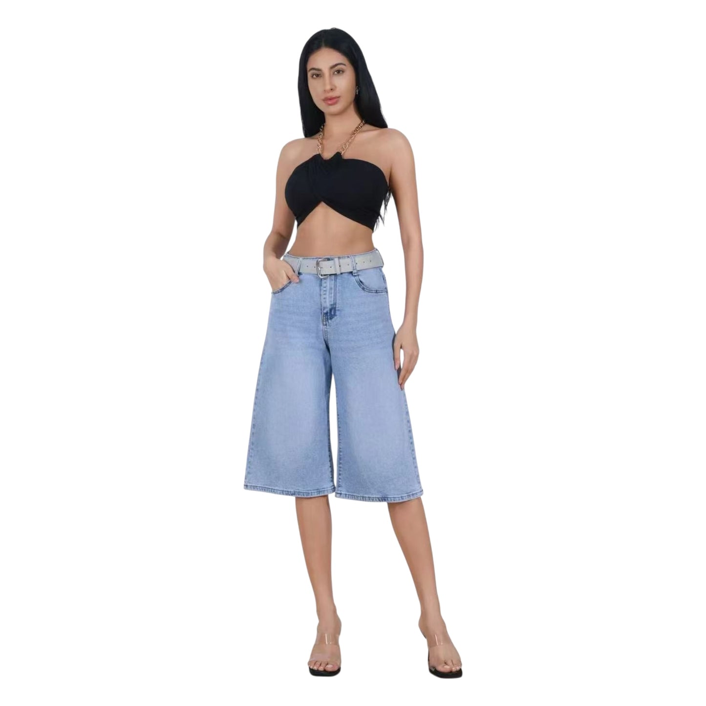 MISS GOOD Γυναικεία Denim Βερμούδα σε Ίσια Γραμμή Μπλε
