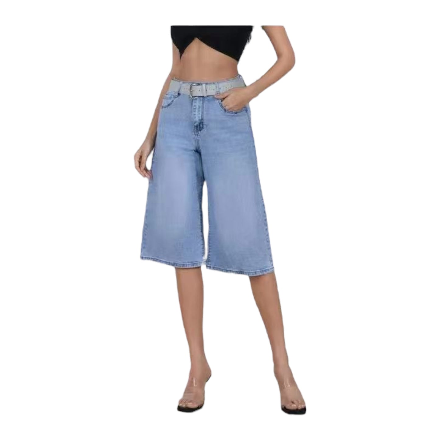 MISS GOOD Γυναικεία Denim Βερμούδα σε Ίσια Γραμμή Μπλε