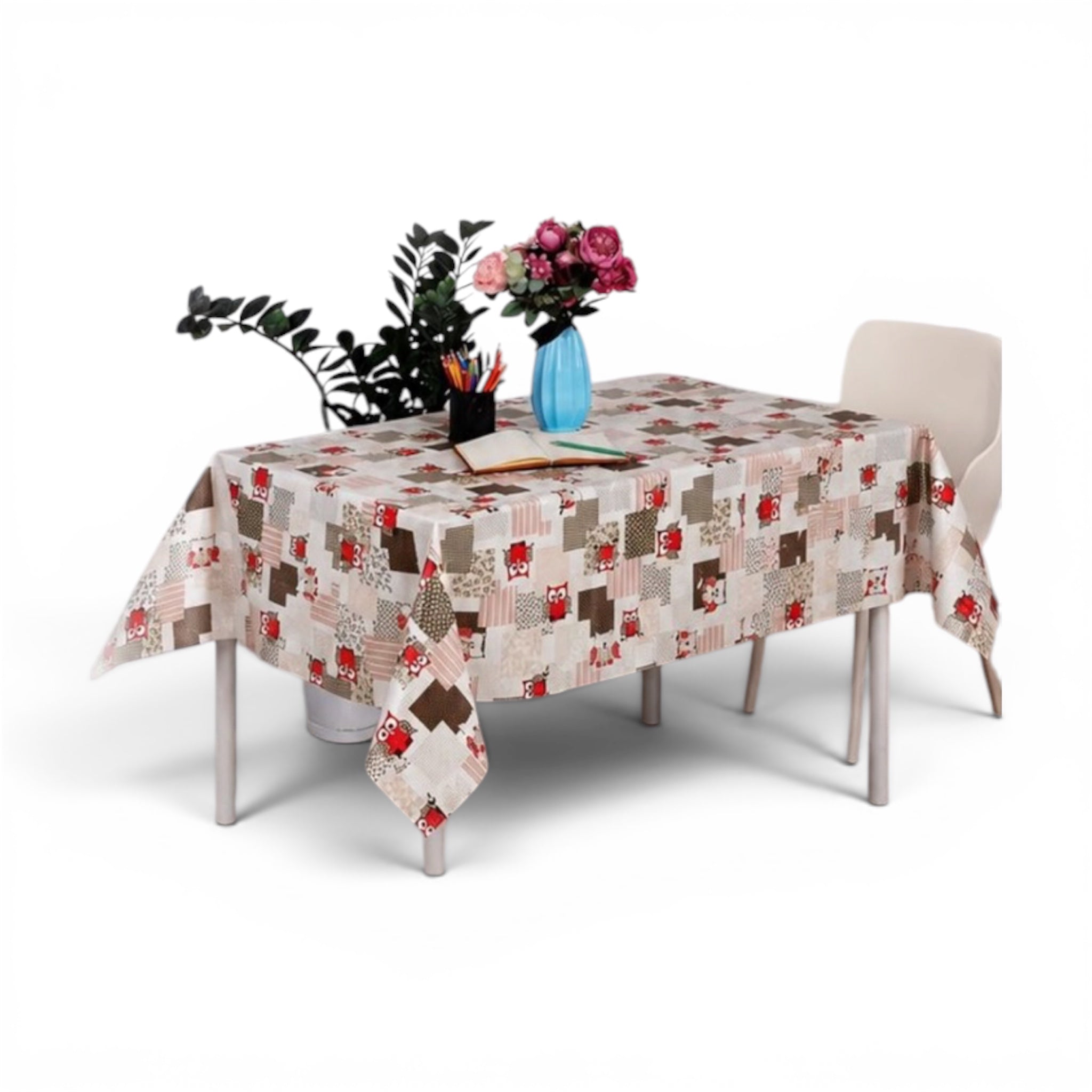 Τραπεζομάντηλο PVC Αδιάβροχο τετράγωνο 140*140cm με Σχέδιο κουκουβάγια Καφέ - Angel shopping