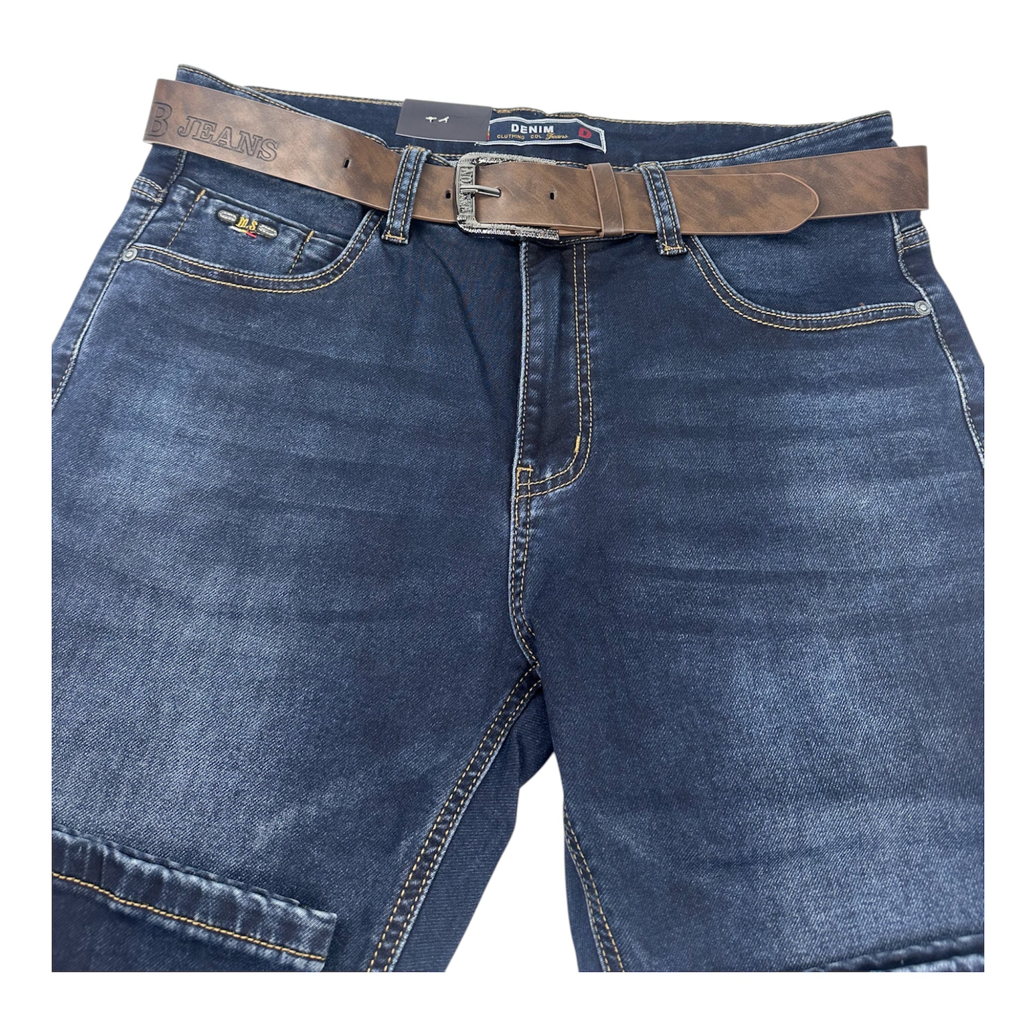 Angel Shopping Ανδρικό Τζιν Παντελόνι Regular Fit με Ζώνη Μπλε