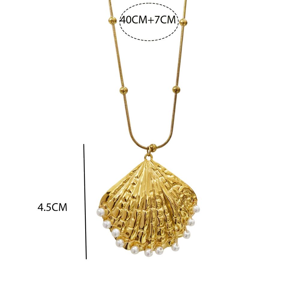 Κολιέ Απο Ανοξείδωτο Ατσάλι Κοχύλι Με Πέρλες