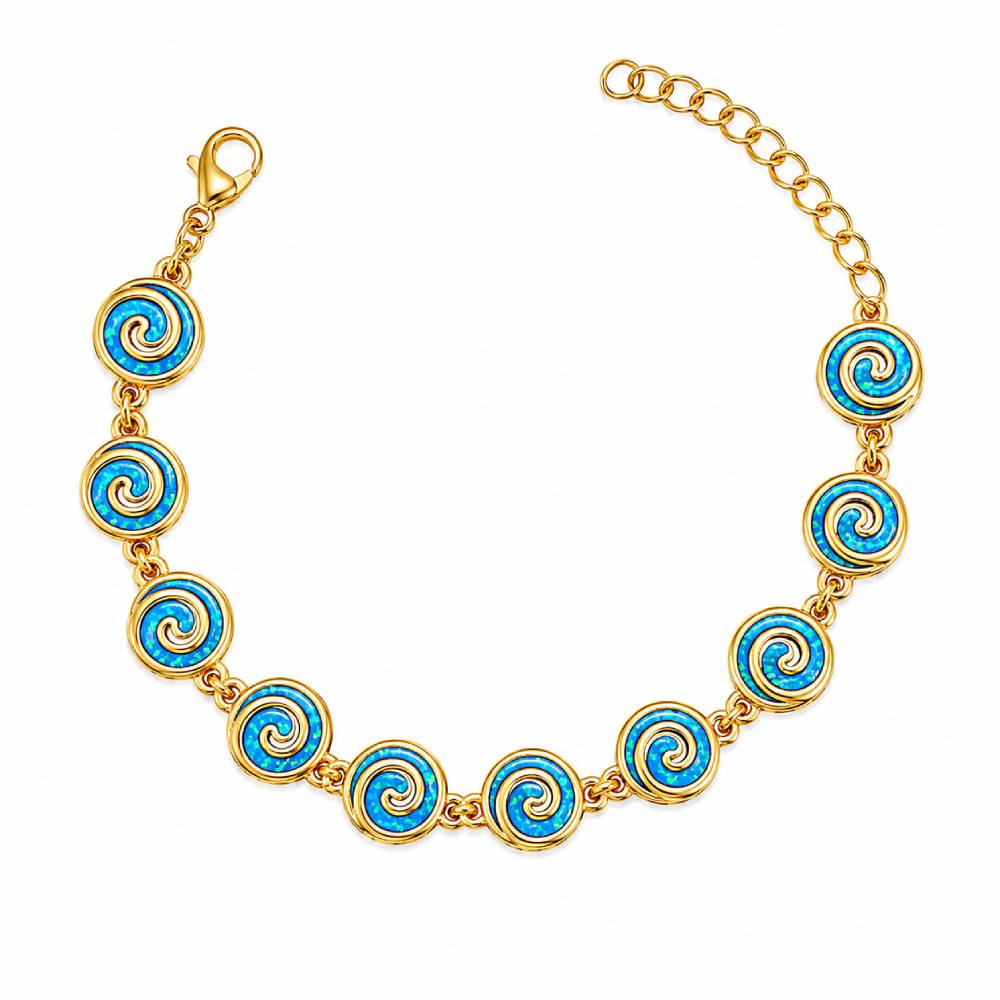 Γυναικείο Βραχιόλι με Στρογγυλή Σπείρα Blue Opal σε Χρυσό Χρώμα