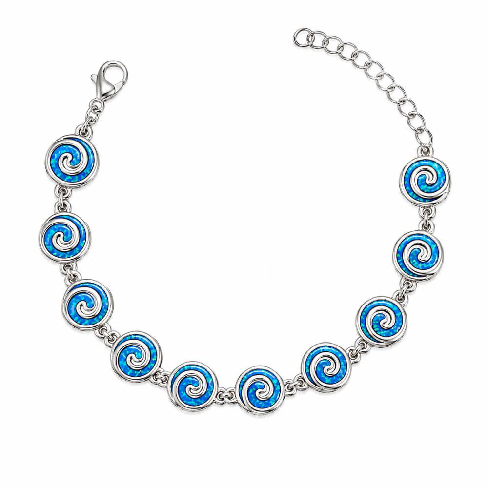 Γυναικείο Βραχιόλι με Στρογγυλή Σπείρα Blue Opal σε Ασημί Χρώμα