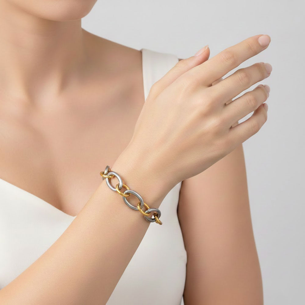 Βραχιόλι Ατσάλι Δίχρωμη Αλυσίδα Stainless Steel Two Tone Link Bracelet