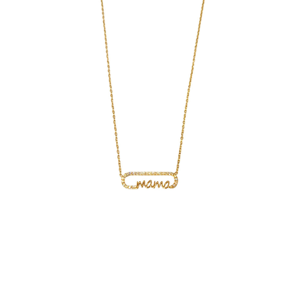 Κολιέ Ατσάλι “mama” με Ζιργκόν Χρυσό– Stainless Steel “mama” Necklace with Zircon