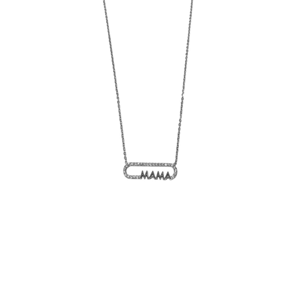 Κολιέ Ατσάλι “mama” με Ζιργκόν Ασημί– Stainless Steel “mama” Necklace with Zircon