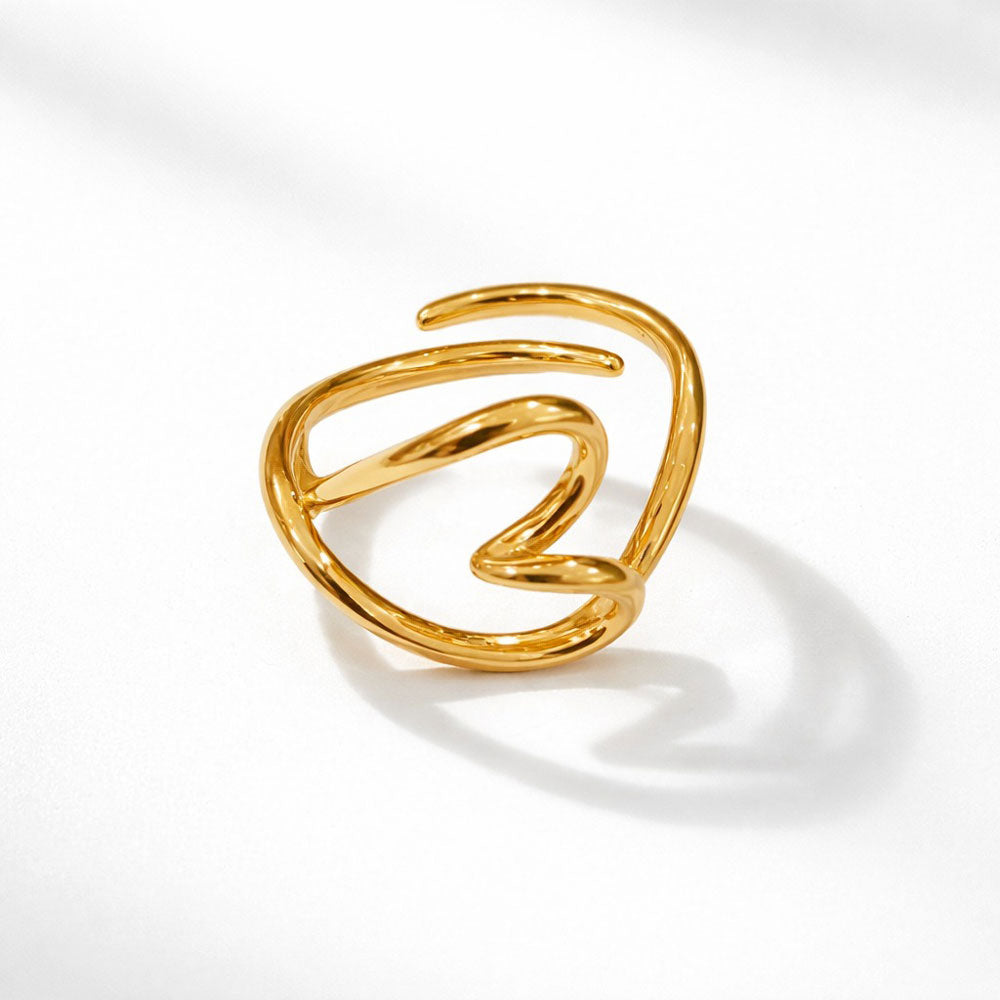 Προσαρμόσιμο Δαχτυλίδι Καρδιά Γυριστό Σχέδιο Χρυσό