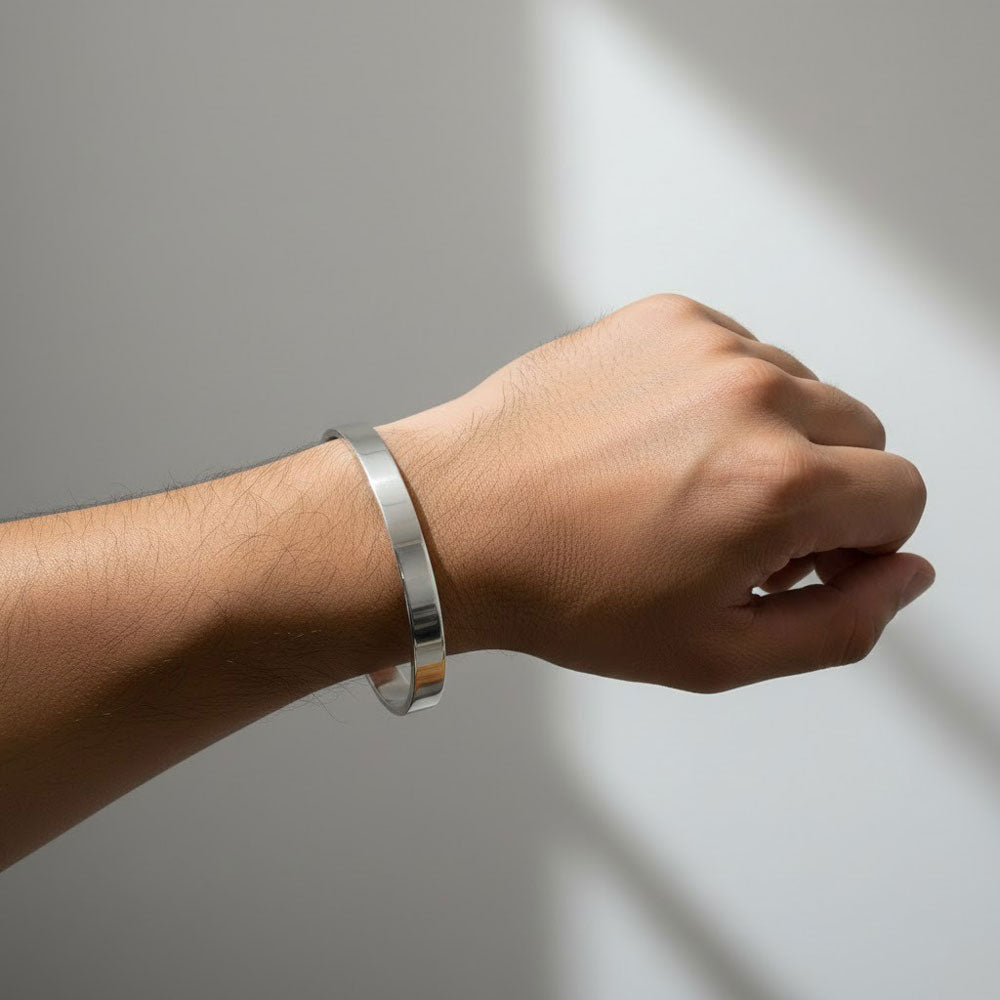 Ανοιγόμενη Χειροπέδα Unisex από Ανοξείδωτο Ατσάλι Ασημί Χρώμα