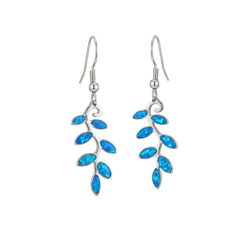 Ατσάλινα κρεμαστά σκουλαρίκια φύλλο ελιάς σε στυλ μπλε οπαλ Χρυσό Χρώμα Ασημί