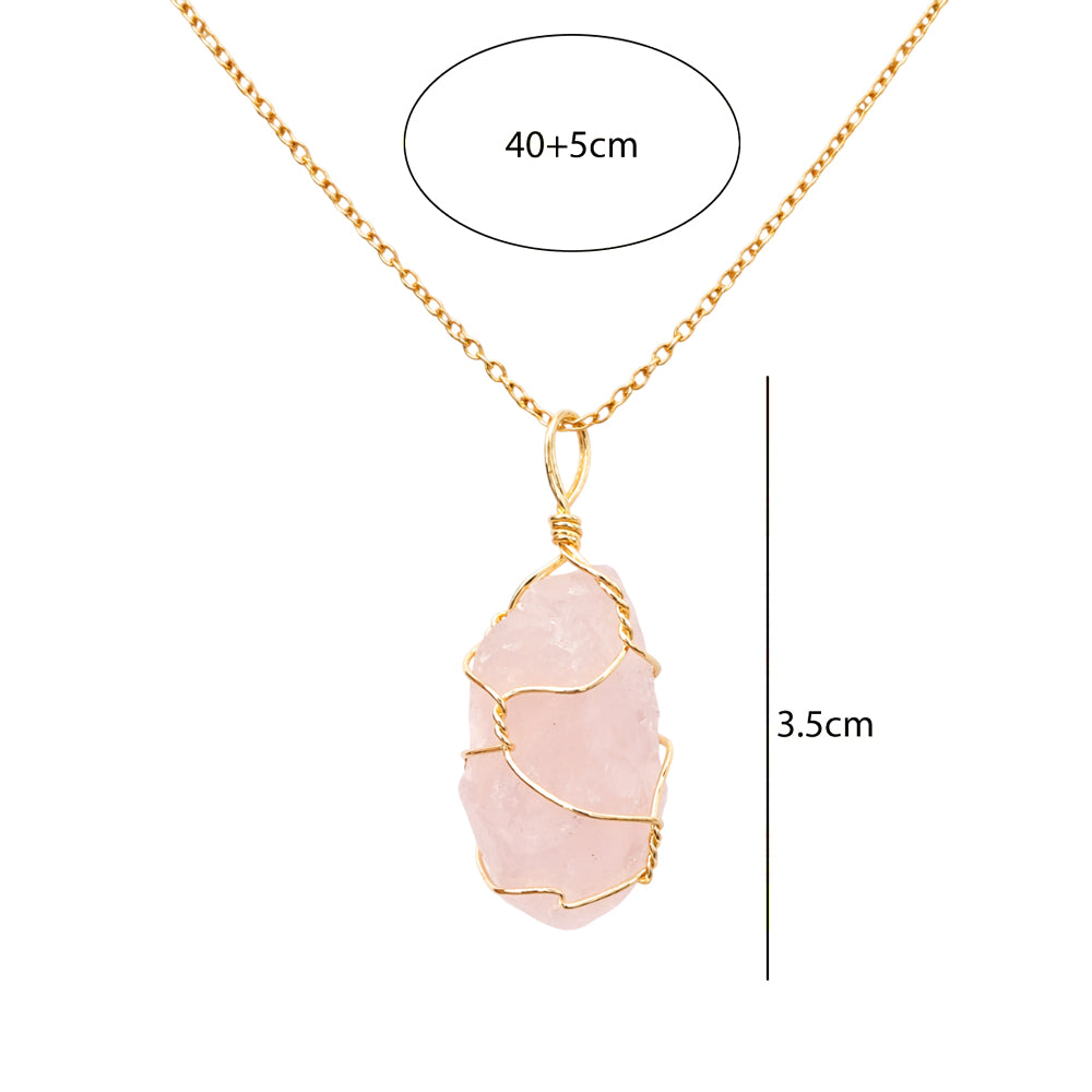 Κολιέ με Φυσική Πέτρα Ροζ Χαλαζίας Χρυσό