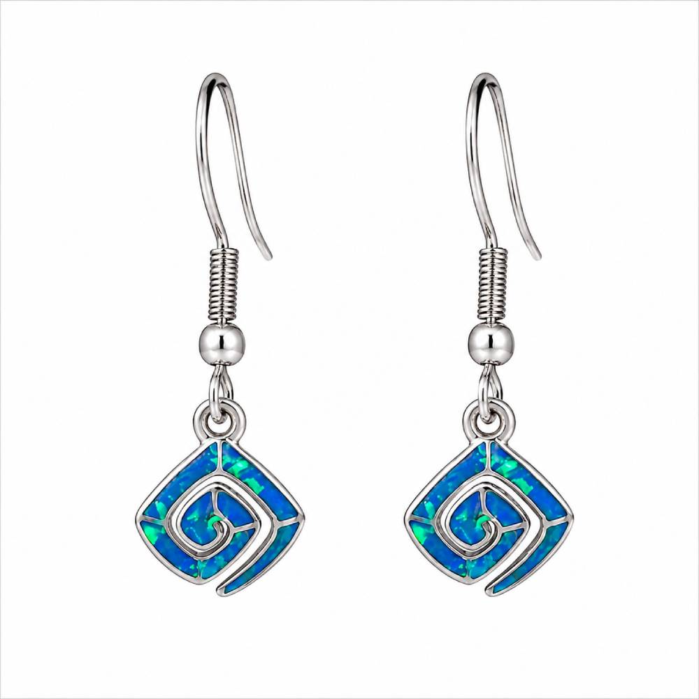 Γυναικεία Ατσάλινα Σκουλαρίκια με Μπλε Opal σε Ασημί Χρώμα
