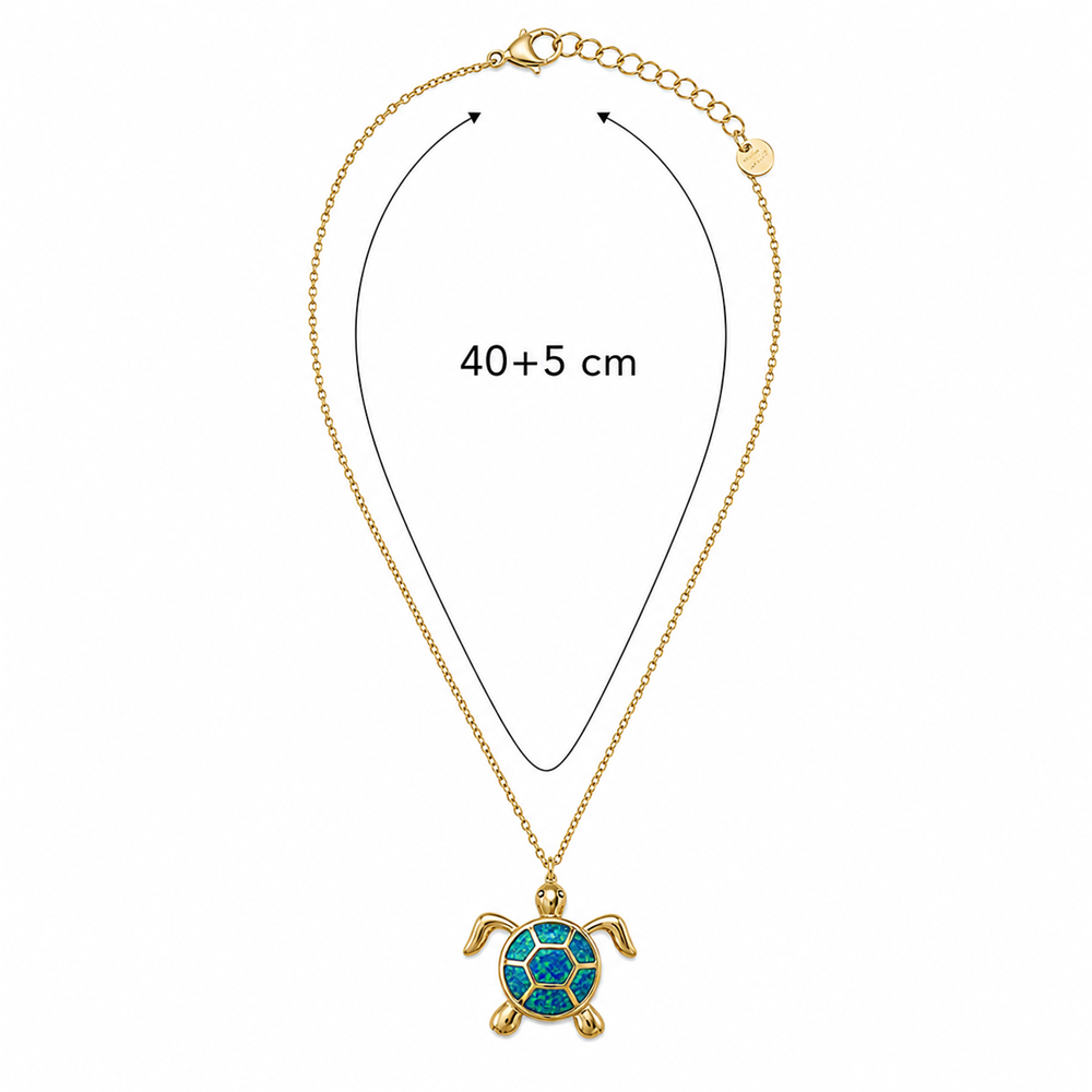 Γυναικείο Κολιέ Χελώνα Στυλ Blue Opal σε Χρυσό Χρώμα