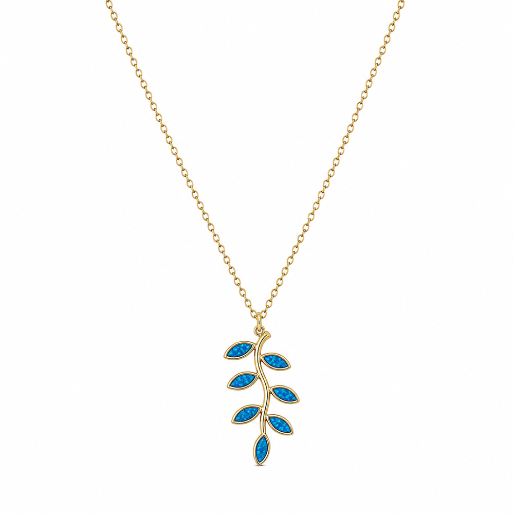 Γυναικείο Κολιέ Κλαδί Ελιάς Στυλ Blue Opal σε Χρυσό Χρώμα