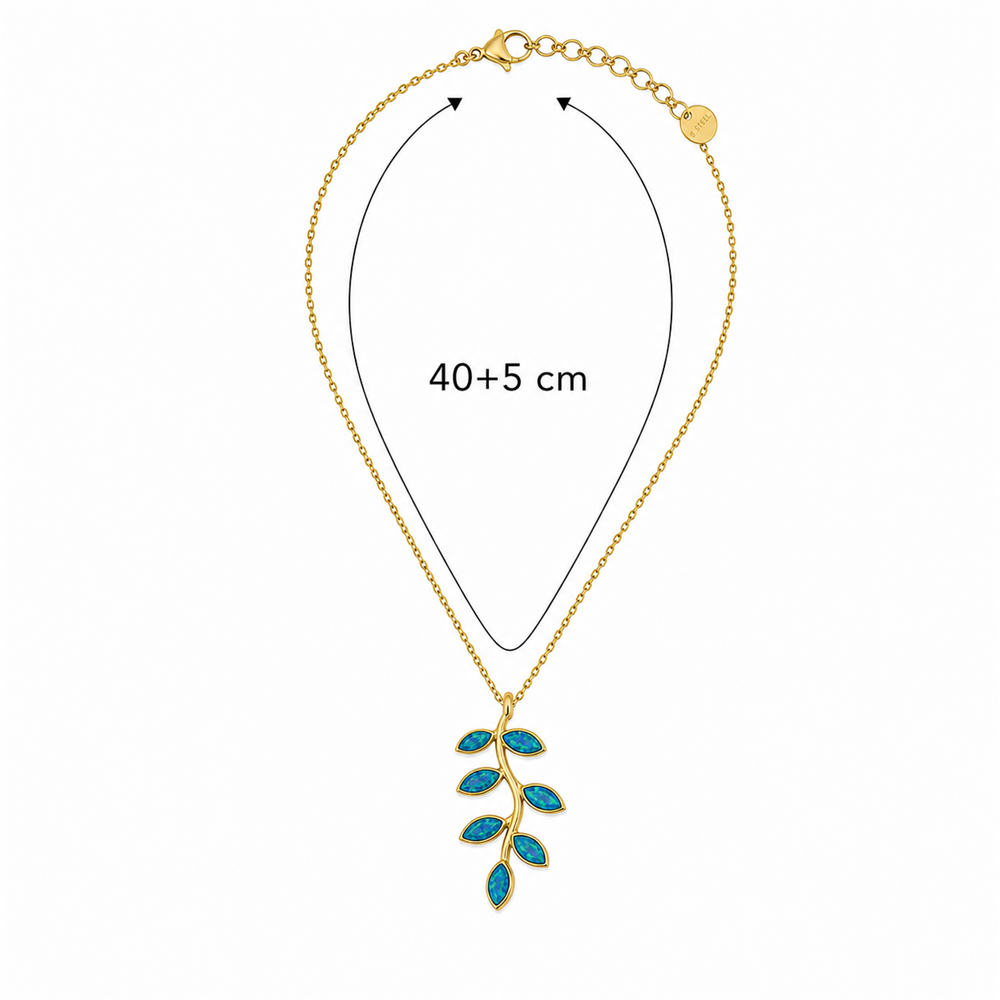 Γυναικείο Κολιέ Κλαδί Ελιάς Στυλ Blue Opal σε Χρυσό Χρώμα