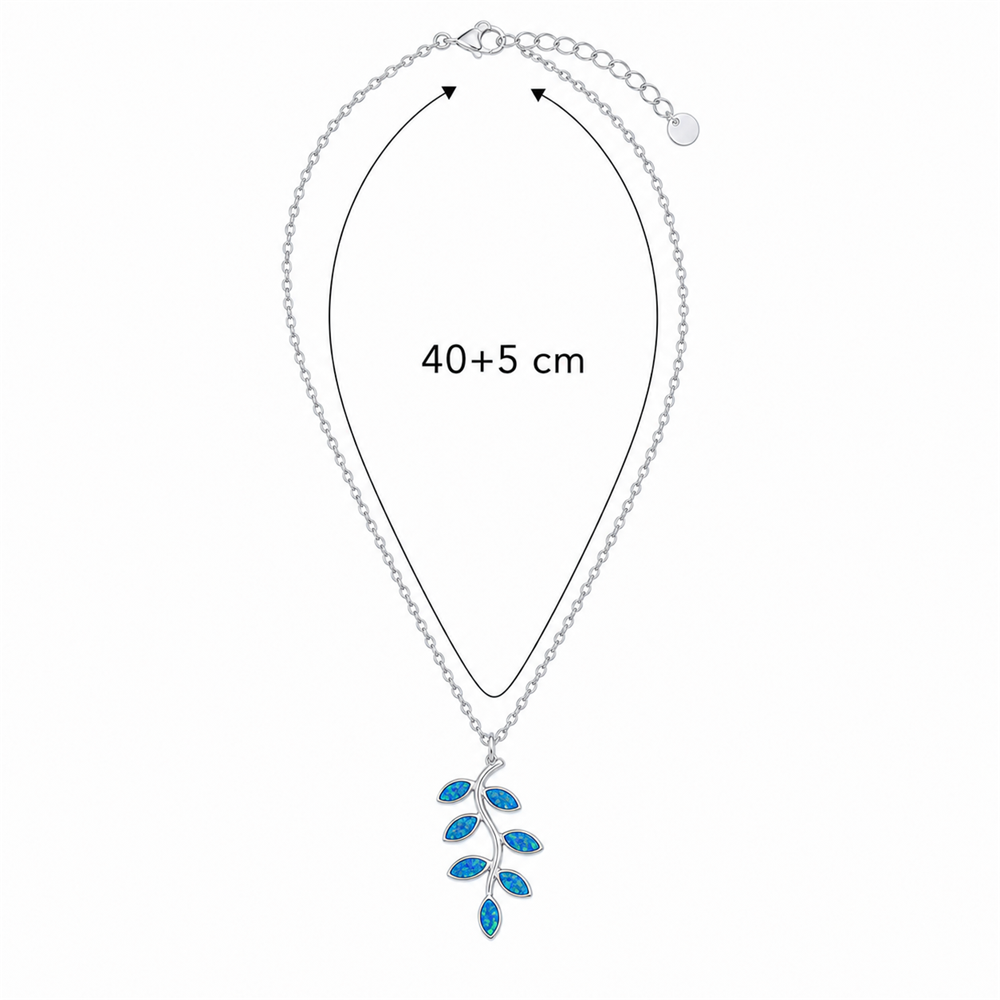 Γυναικείο Κολιέ Κλαδί Ελιάς Στυλ Blue Opal σε Ασημί Χρώμα