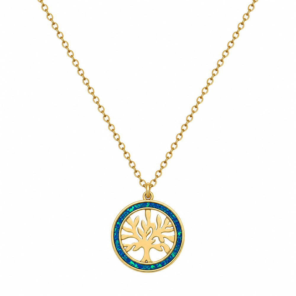 Γυναικείο Κολιέ Δέντρο Ζωής Στυλ Blue Opal σε Χρυσό Χρώμα