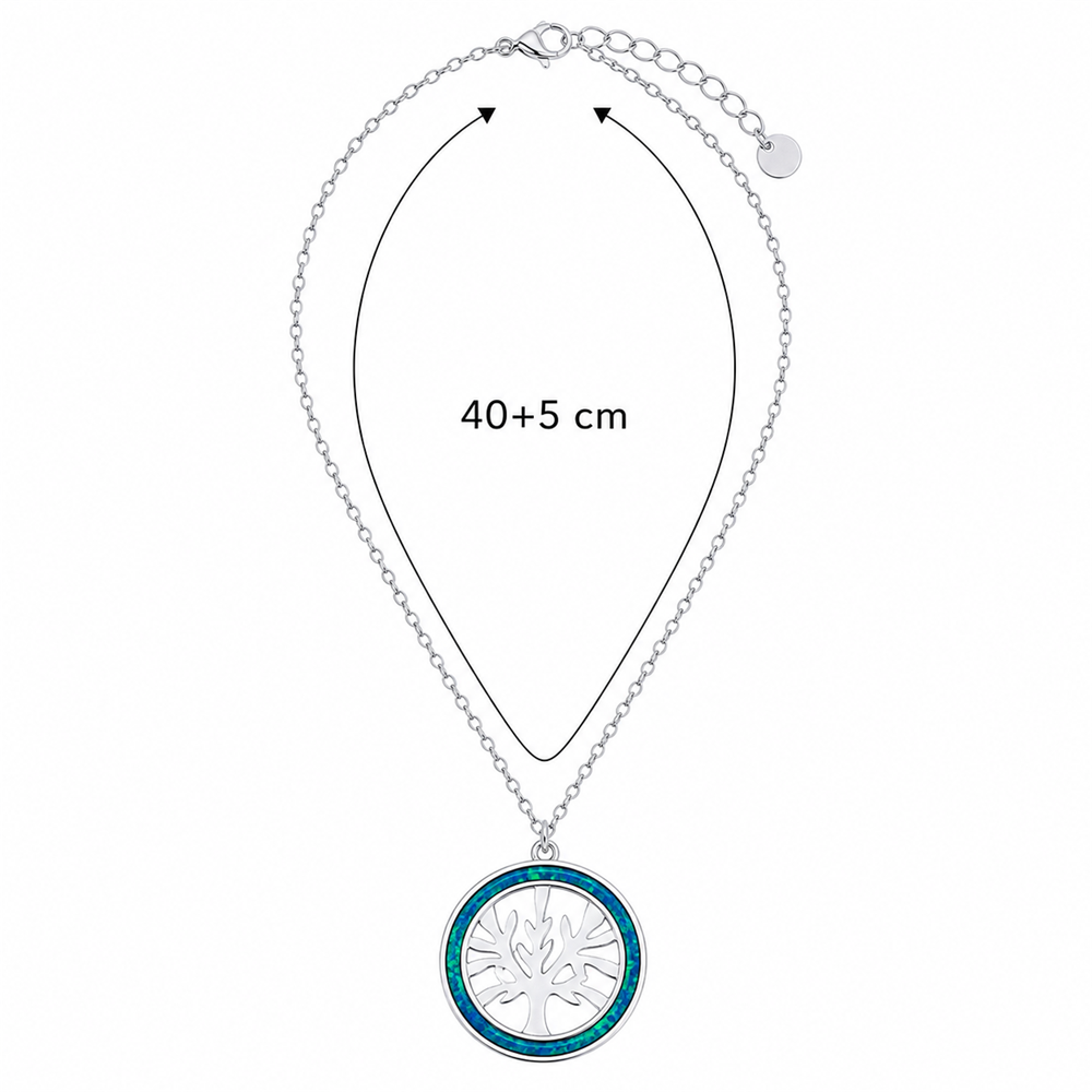 Γυναικείο Κολιέ Δέντρο Ζωής Στυλ Blue Opal σε Ασημί Χρώμα