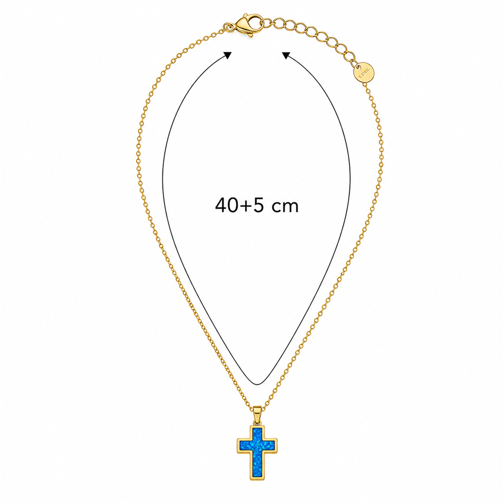 Γυναικείο Κολιέ Σταυρός Στυλ Blue Opal σε Χρυσό Χρώμα