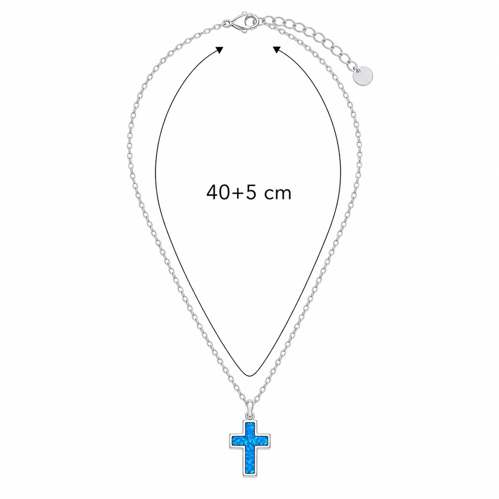 Γυναικείο Κολιέ Σταυρός Στυλ Blue Opal σε Ασημί Χρώμα