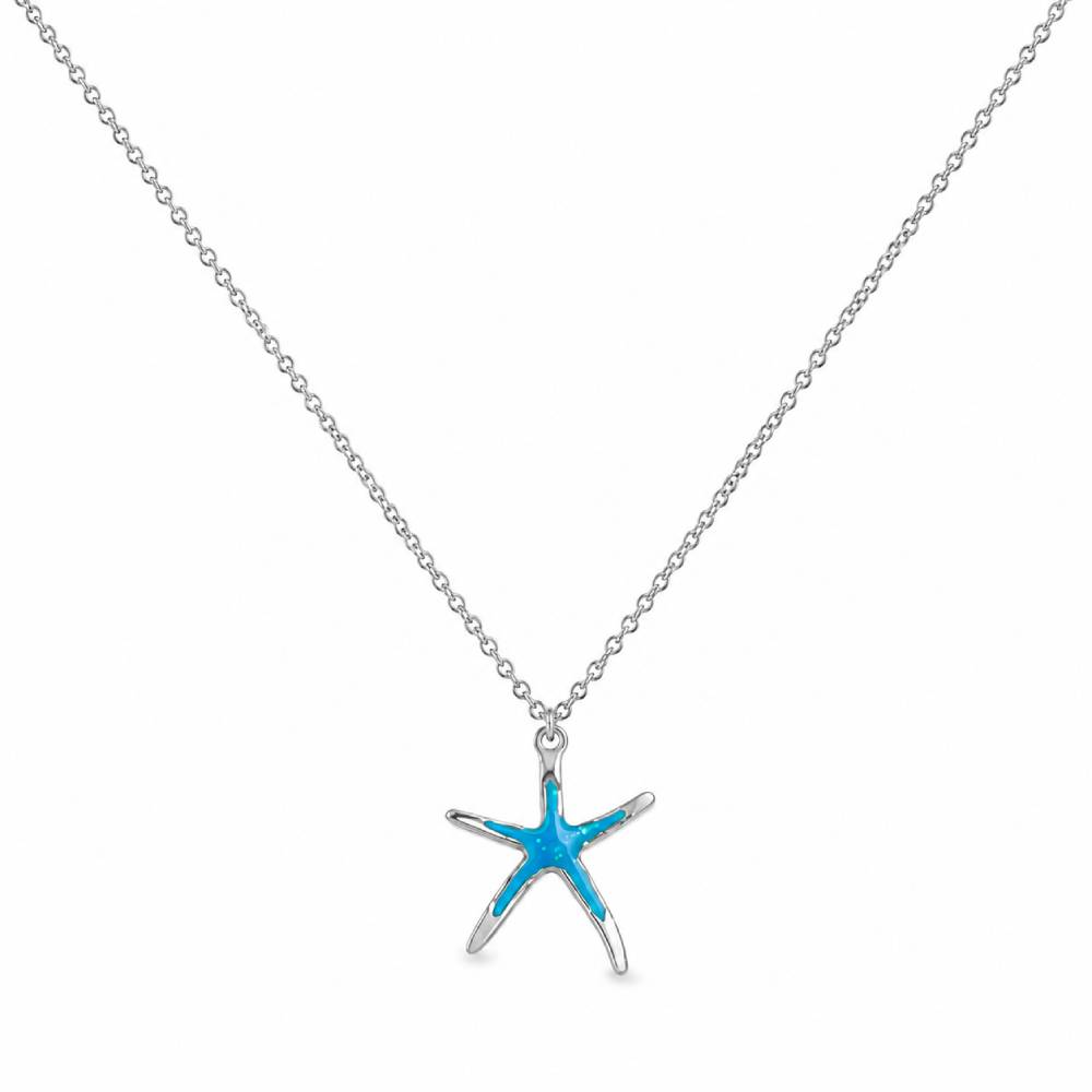 Γυναικείο Κολιέ Αστερίας σε Στυλ Blue Opal σε Ασημί Χρώμα