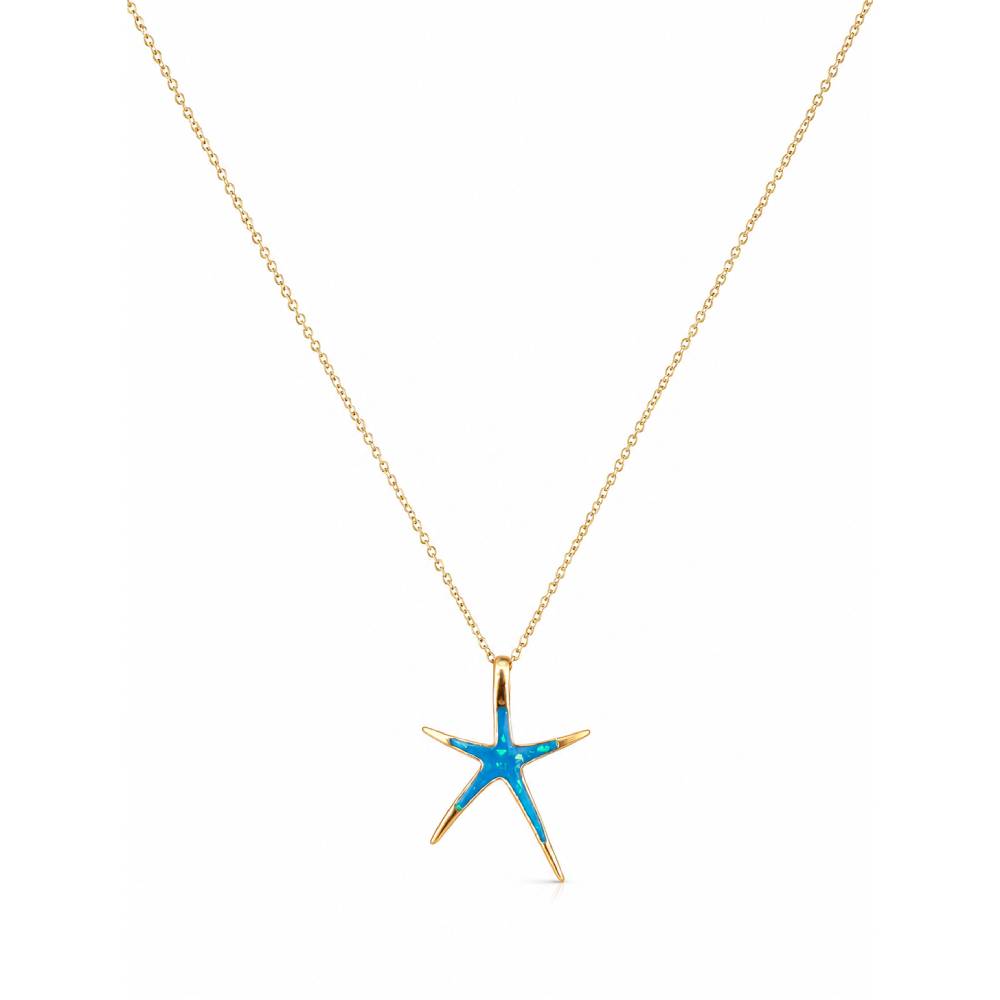 Γυναικείο Κολιέ Αστερίας σε Στυλ Blue Opal σε Χρυσό Χρώμα