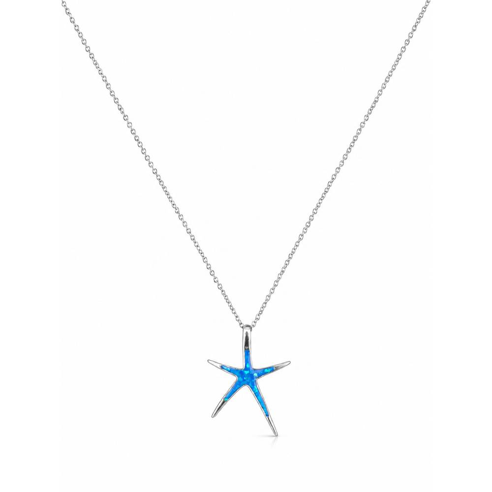 Γυναικείο Κολιέ Αστερίας σε Στυλ Blue Opal σε Ασημί Χρώμα