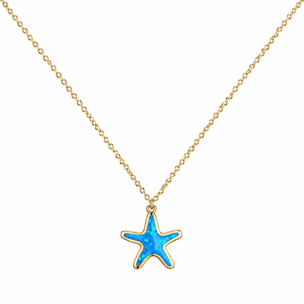 Γυναικείο Κολιέ Αστερίας Blue Opal σε Χρυσό