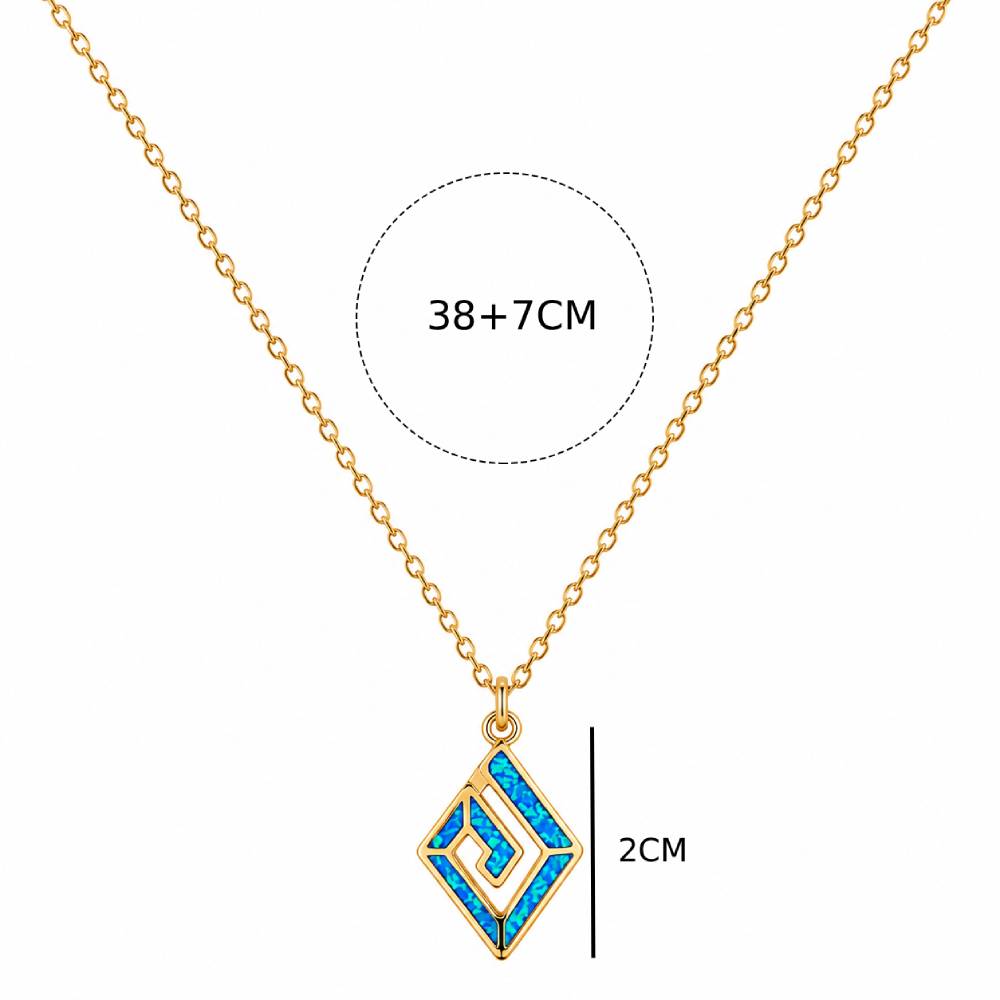 Γυναικείο Κολιέ Ρόμβος Blue Opal σε Χρυσό Χρώμα