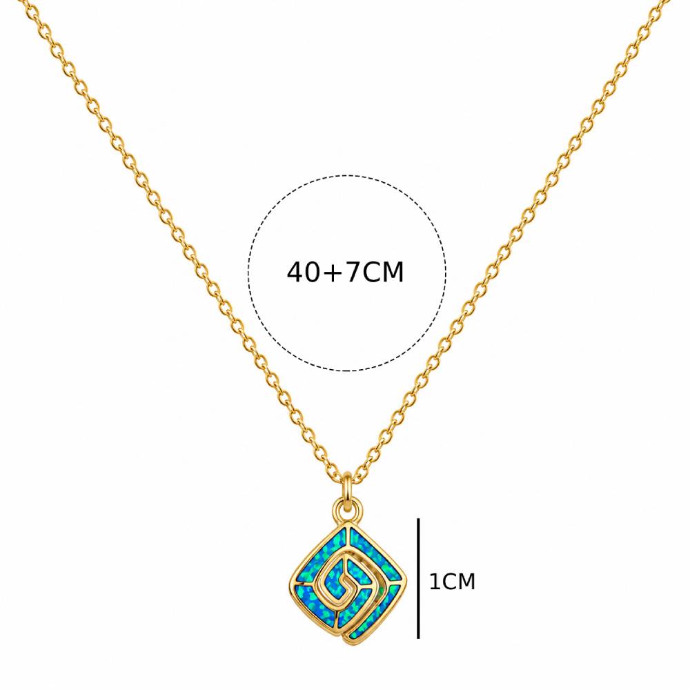 Γυναικείο Κολιέ Ρόμβος με Σπείρα Blue Opal σε Χρυσό Χρώμα