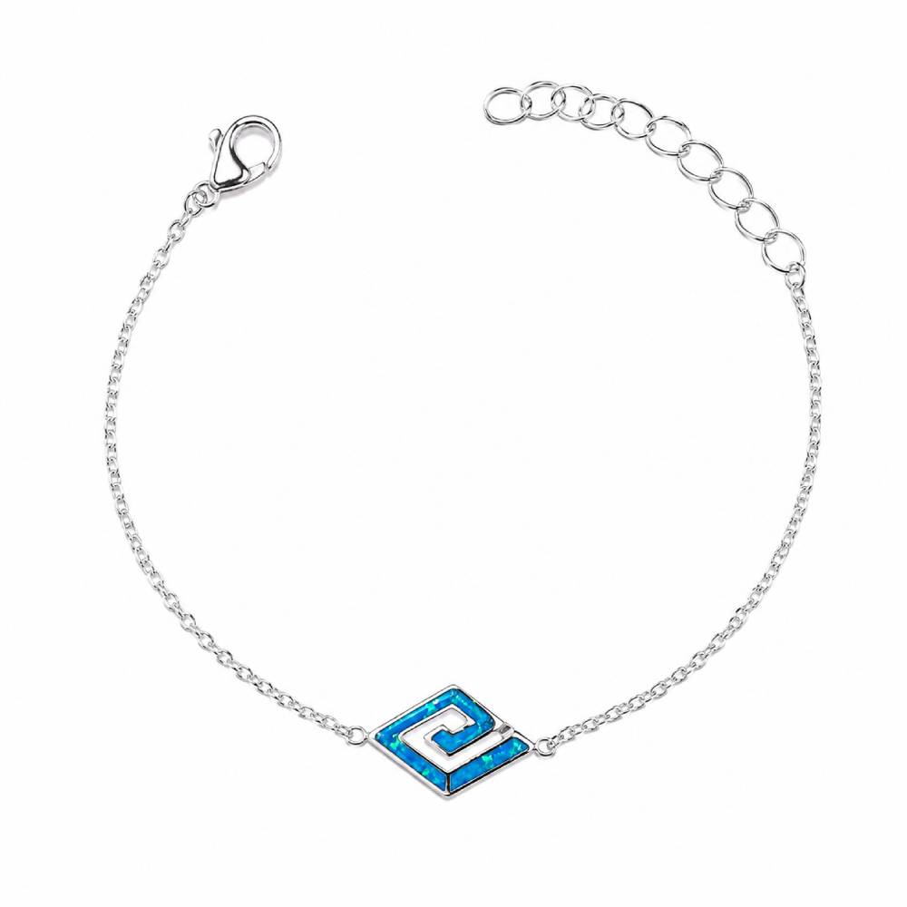Γυναικείο Βραχιόλι Ρόμβος Blue Opal σε Ασημί Χρώμα