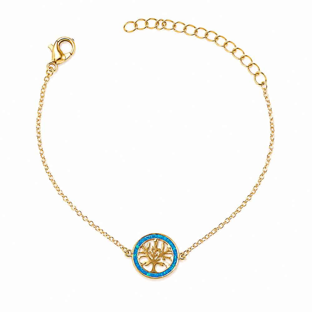 Γυναικείο Βραχιόλι Δέντρο της Ζωής Blue Opal σε Χρυσό Χρώμα