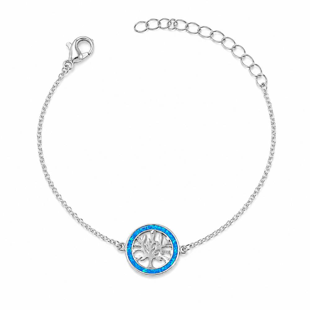 Γυναικείο Βραχιόλι Δέντρο της Ζωής Blue Opal σε Ασημί Χρώμα