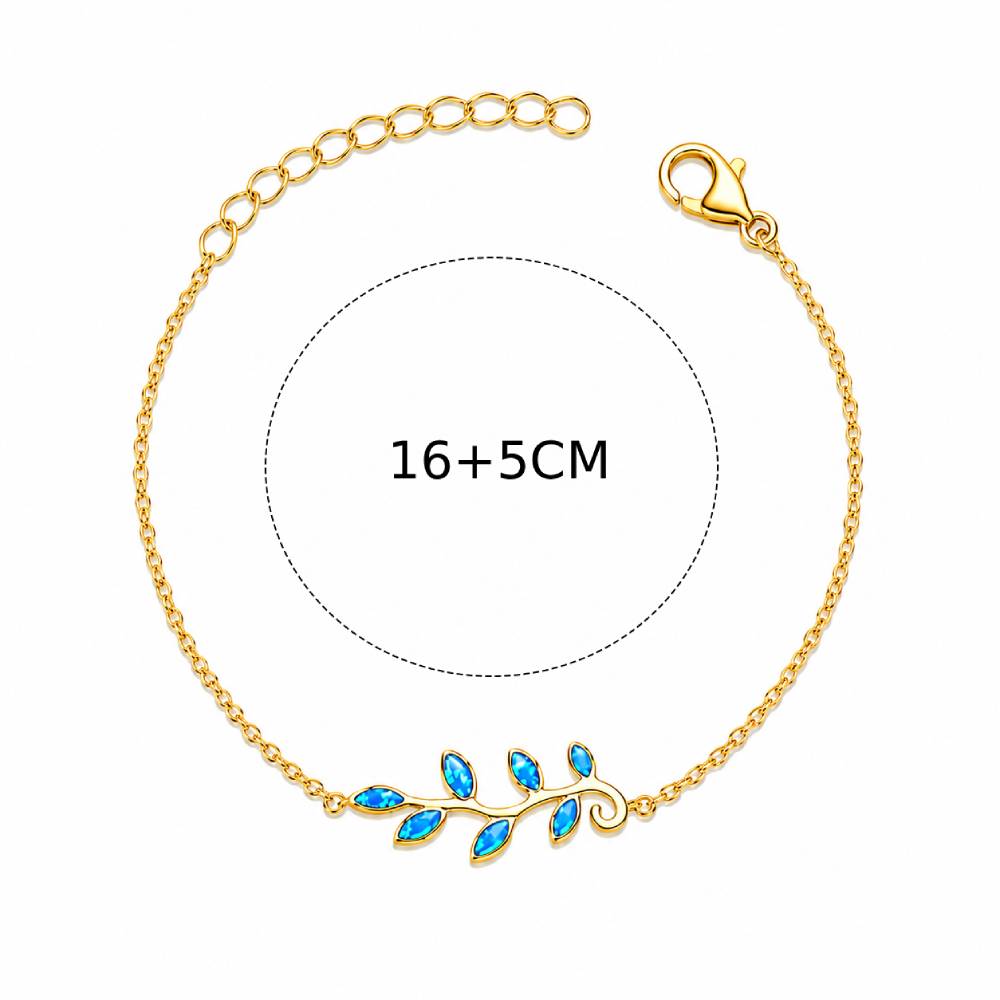Γυναικείο Βραχιόλι Κλαδί Ελιάς Blue Opal σε Χρυσό Χρώμα