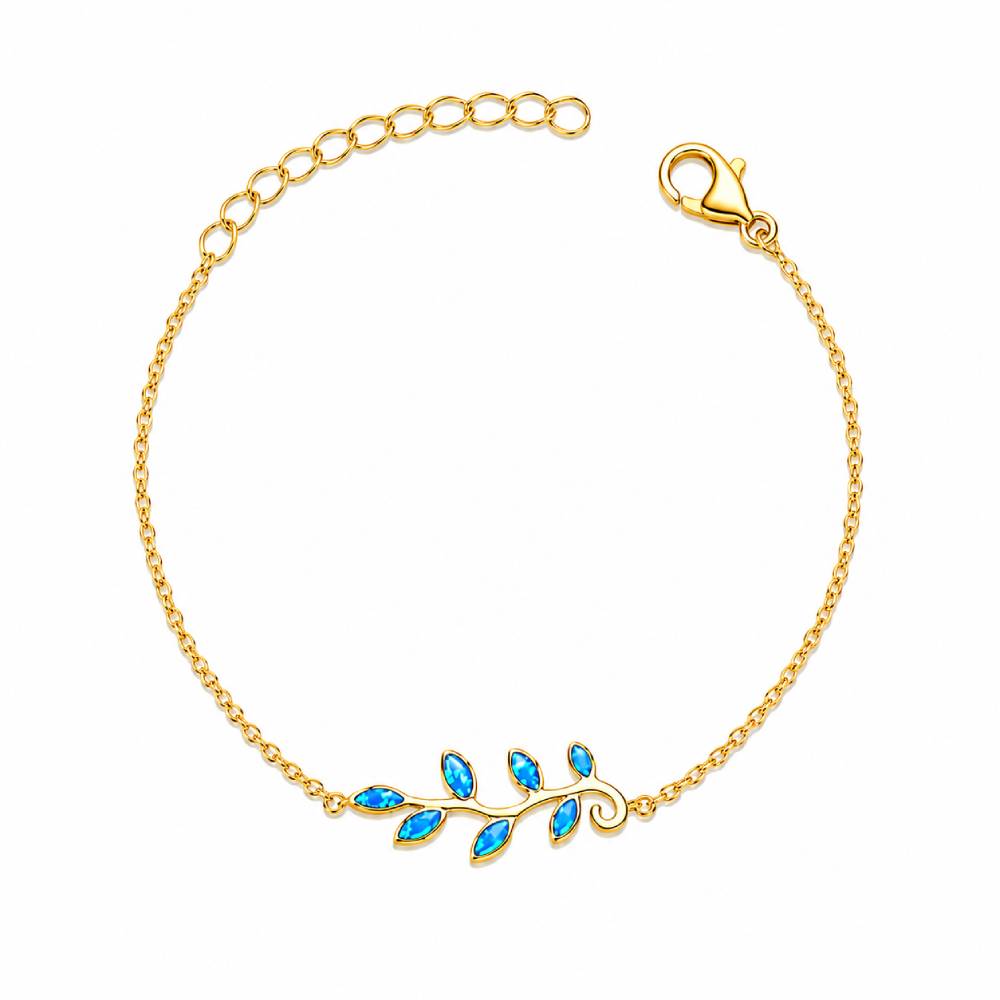 Γυναικείο Βραχιόλι Κλαδί Ελιάς Blue Opal σε Χρυσό Χρώμα