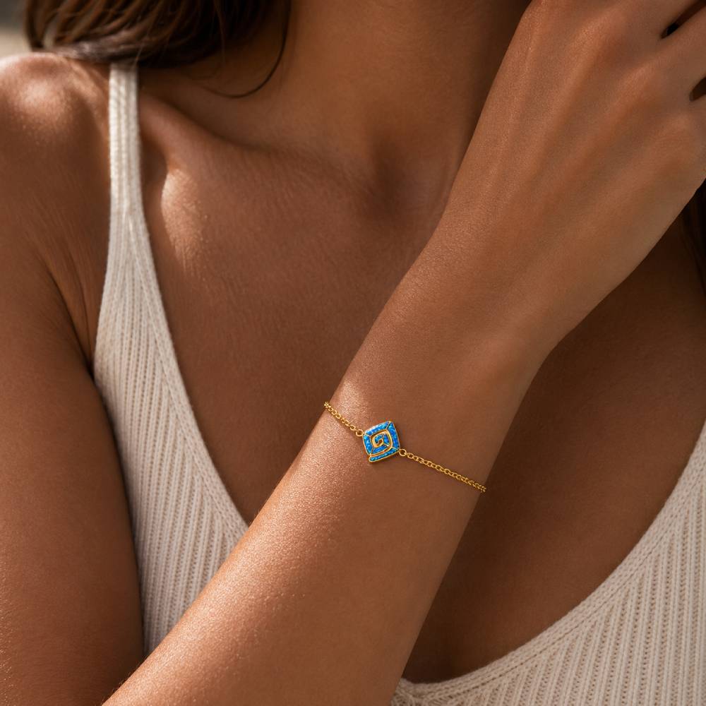 Γυναικείο Βραχιόλι Ρόμβος Σπείρα Blue Opal σε Χρυσό Χρώμα