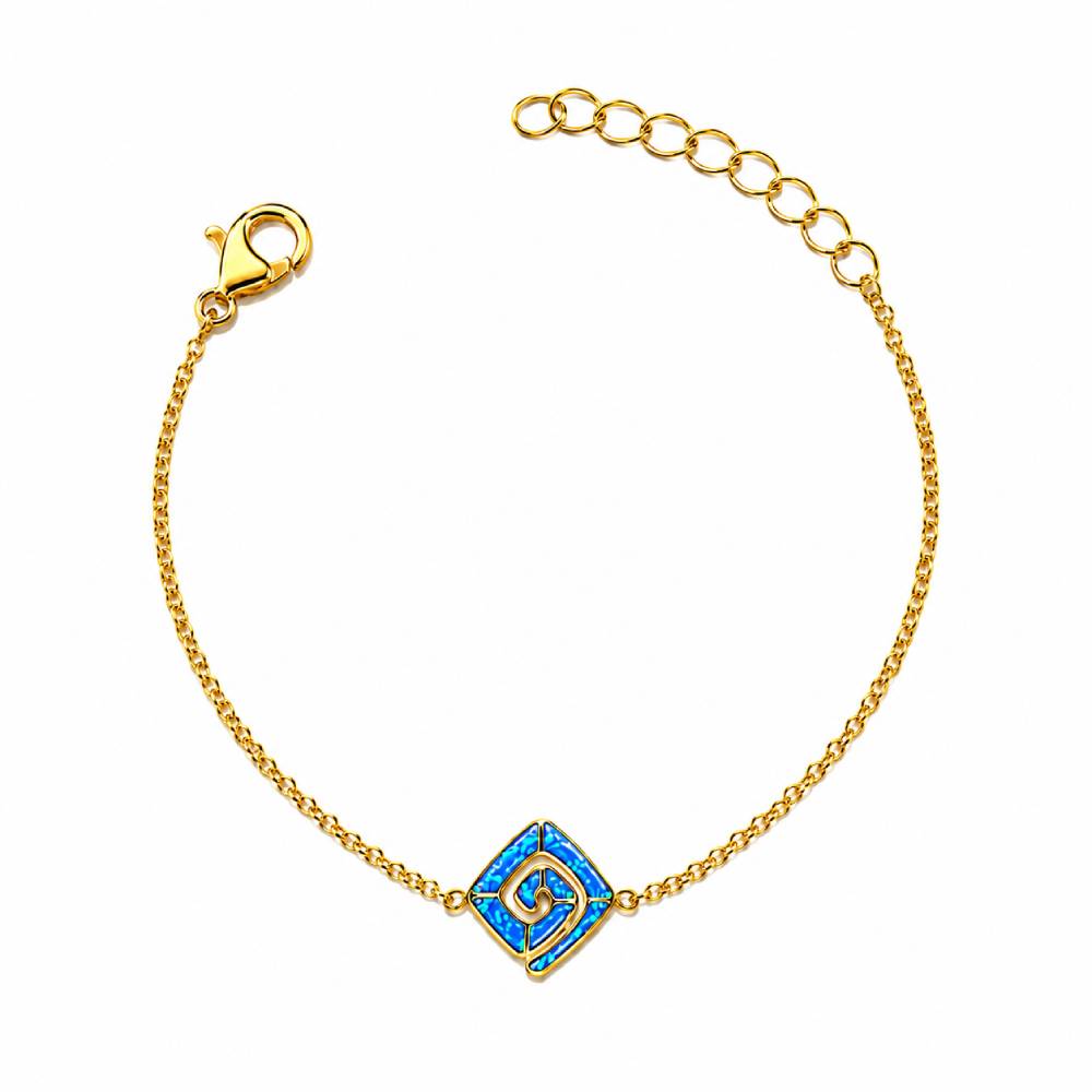 Γυναικείο Βραχιόλι Ρόμβος Σπείρα Blue Opal σε Χρυσό Χρώμα