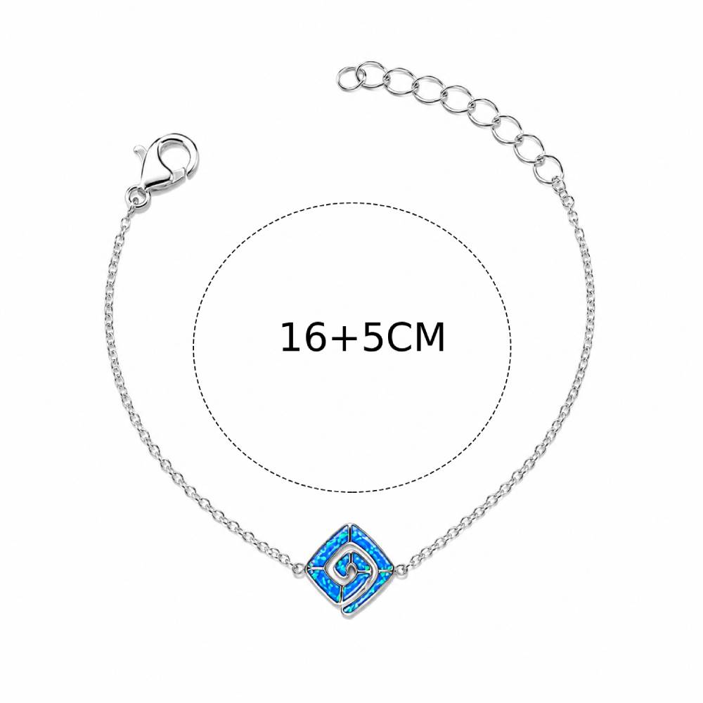 Γυναικείο Βραχιόλι Ρόμβος Σπείρα Blue Opal σε Ασημί Χρώμα