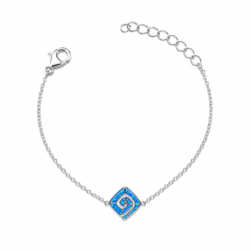Γυναικείο Βραχιόλι Ρόμβος Σπείρα Blue Opal σε Ασημί Χρώμα