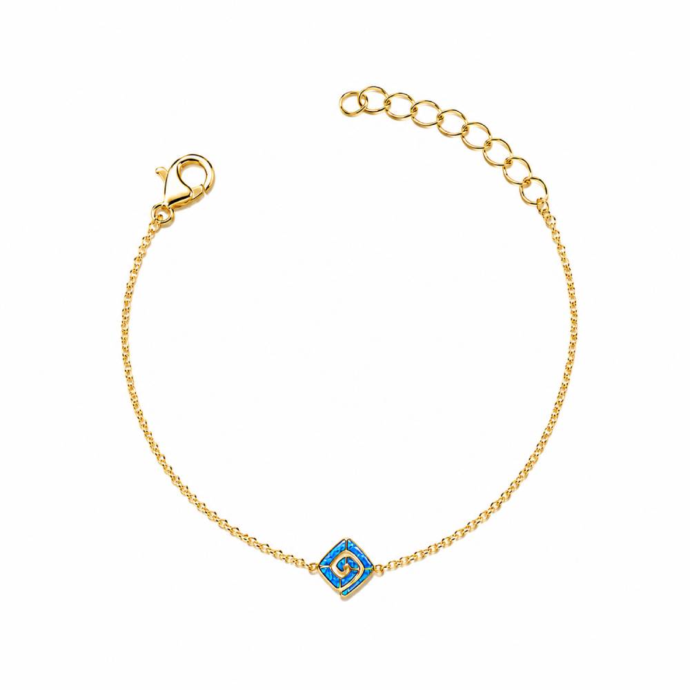 Γυναικείο Βραχιόλι Μίνι Ρόμβος Σπείρα Blue Opal σε Χρυσό Χρώμα