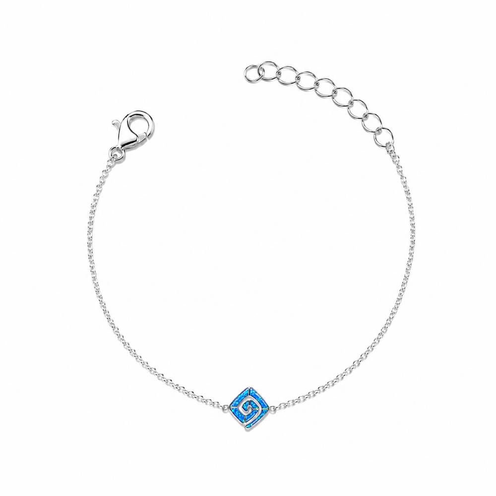 Γυναικείο Βραχιόλι Μίνι Ρόμβος Σπείρα Blue Opal σε Ασημί Χρώμα