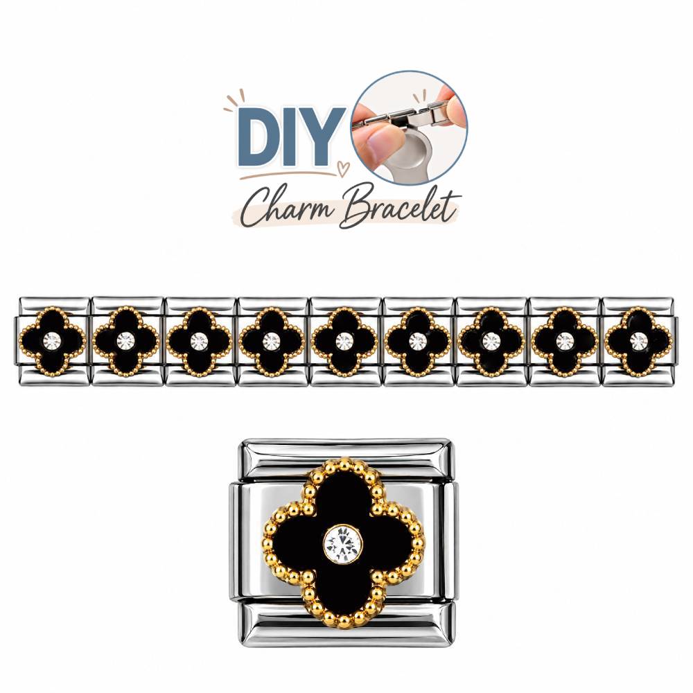 Ατσάλινα Στοιχεία DIY Βραχιολιού Μαύρο Μοτίβο με Στρας