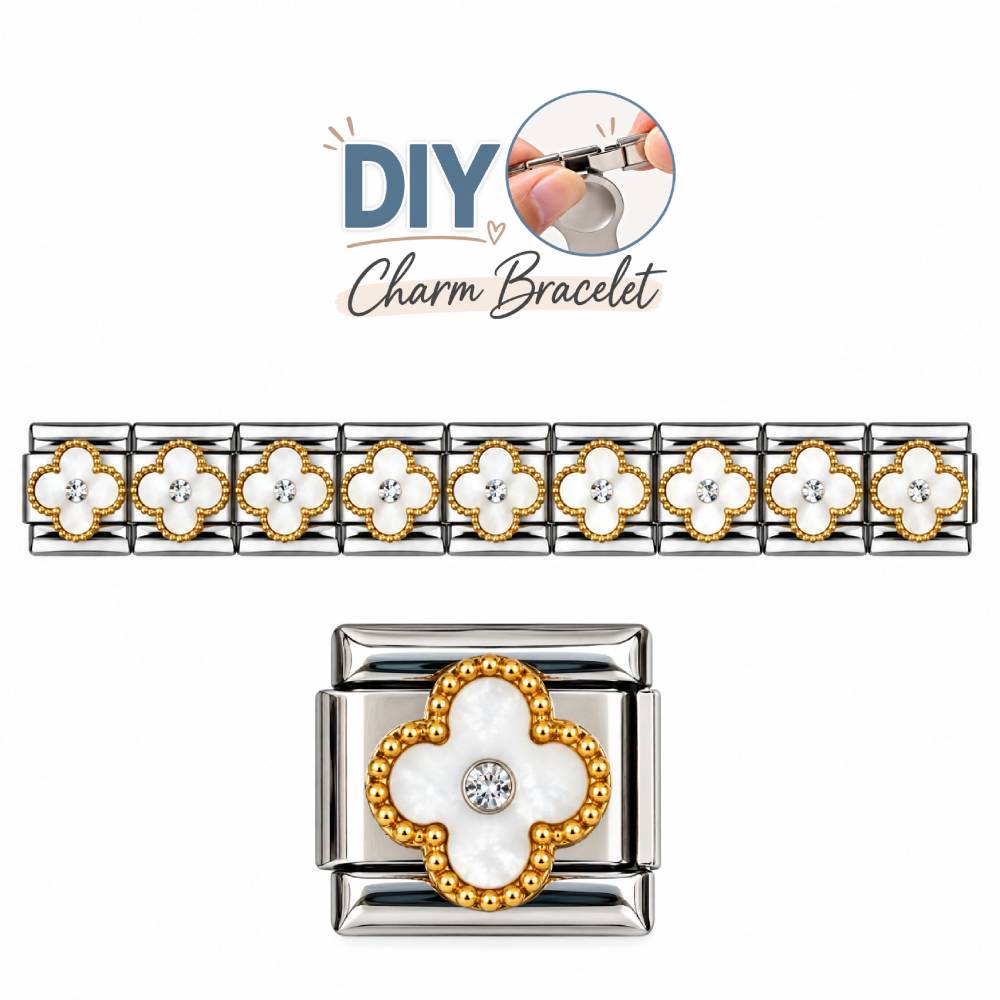 Ατσάλινα Στοιχεία DIY Βραχιολιού Λευκό Μοτίβο με Στρας