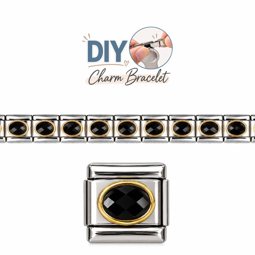 Ατσάλινα Στοιχεία DIY Βραχιολιού με Μαύρη Οβάλ Πέτρα