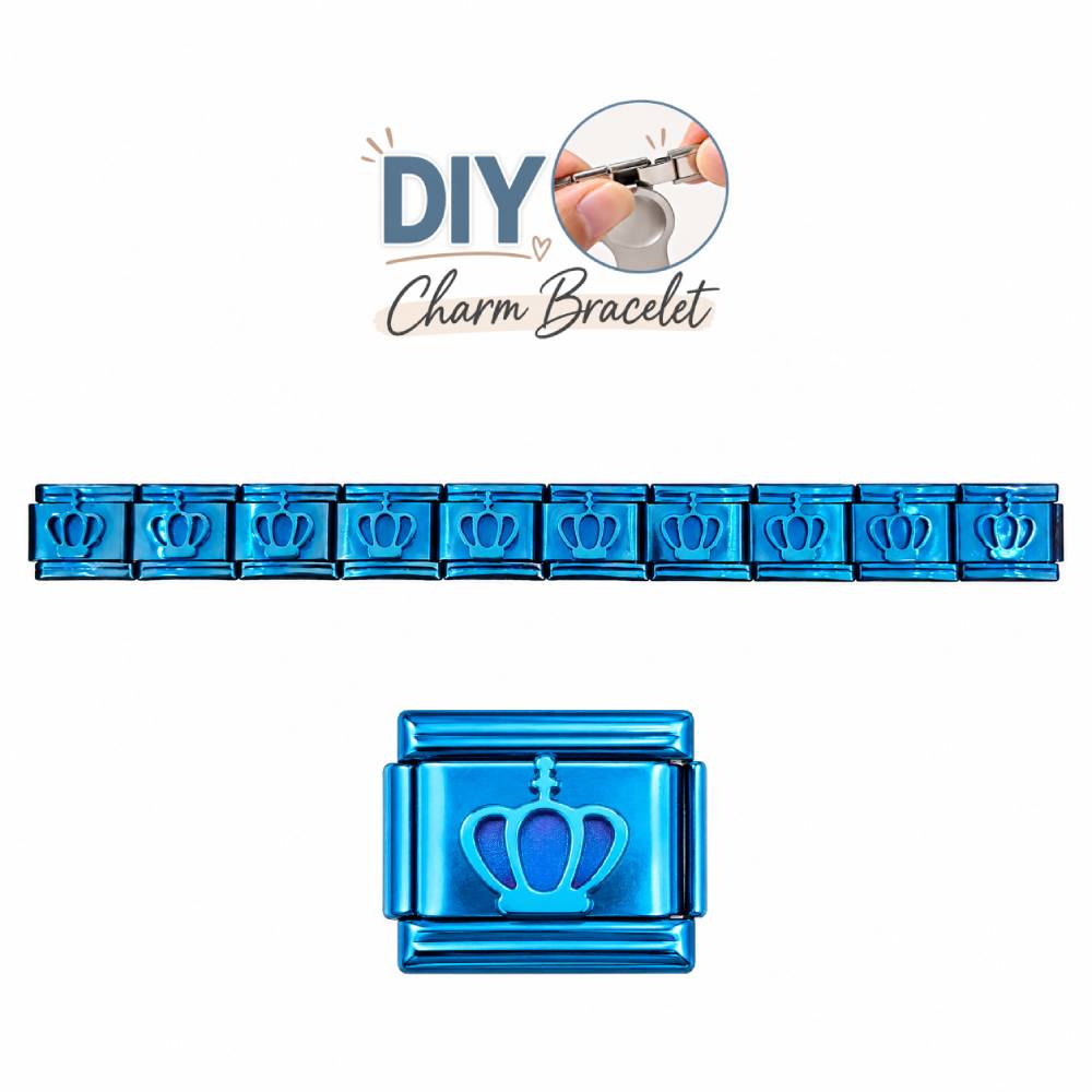Ατσάλινα Στοιχεία DIY Βραχιολιού με Κορώνα σε Μπλε Χρώμα