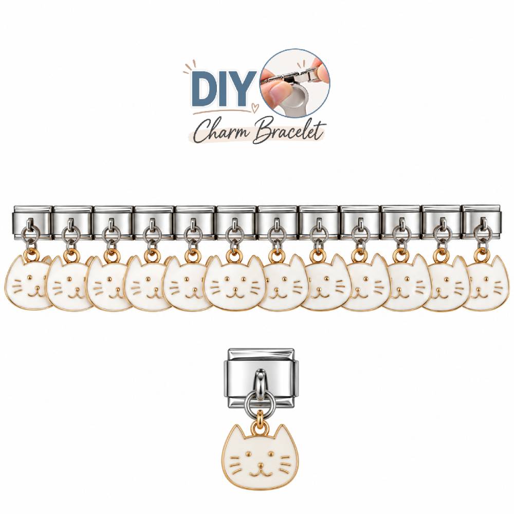 Στοιχεία DIY Βραχιολιού με Λευκή Γάτα σε Χρυσό Χρώμα