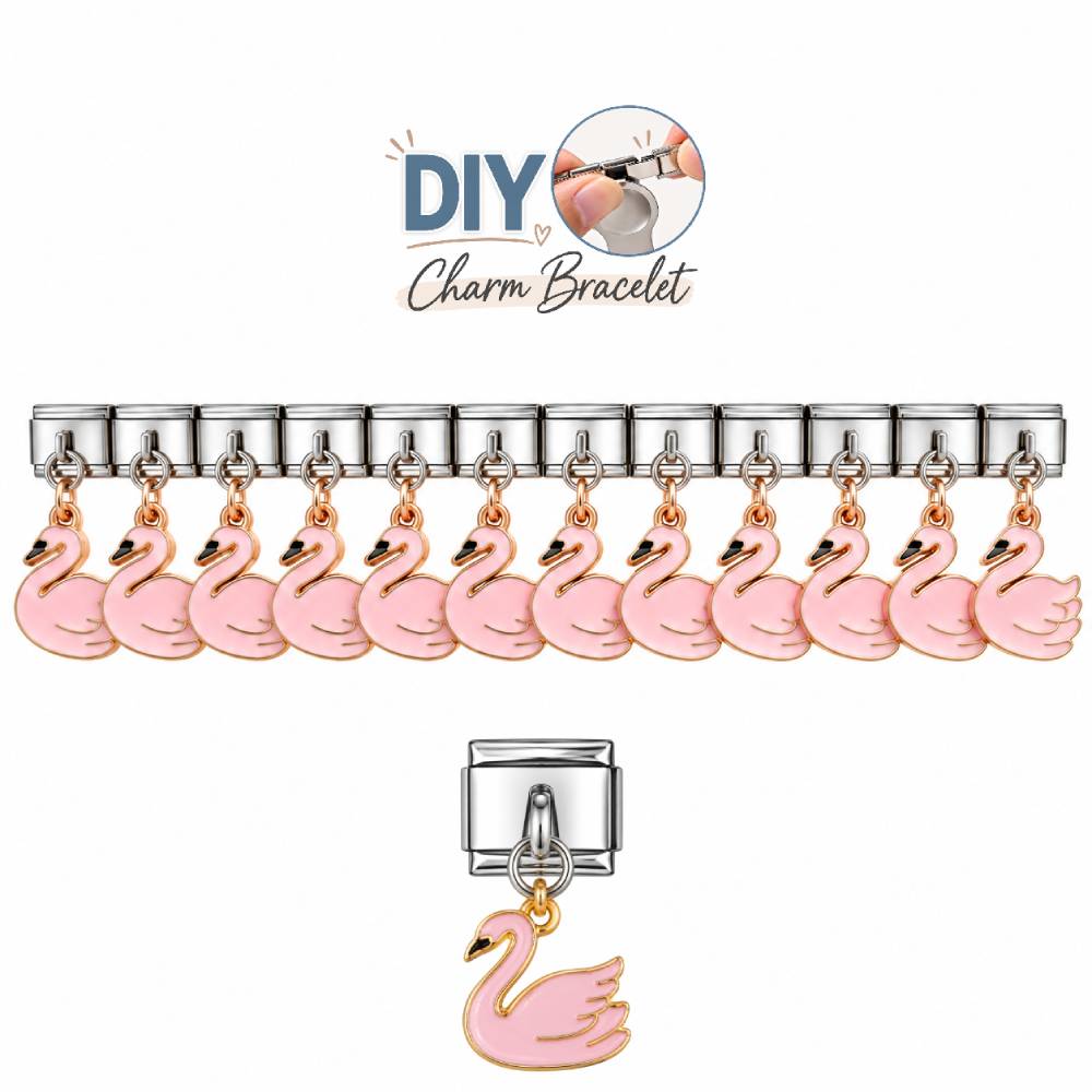 Στοιχεία DIY Βραχιολιού με Ροζ Κύκνο σε Ασημί Χρώμα