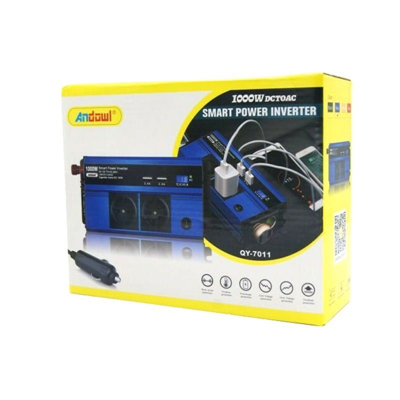 ANDOWL QY-7011 Μετατροπέας Ισχύος Αυτοκινήτου 1000W 12V 220V με 2xUSB - Smart power inverter