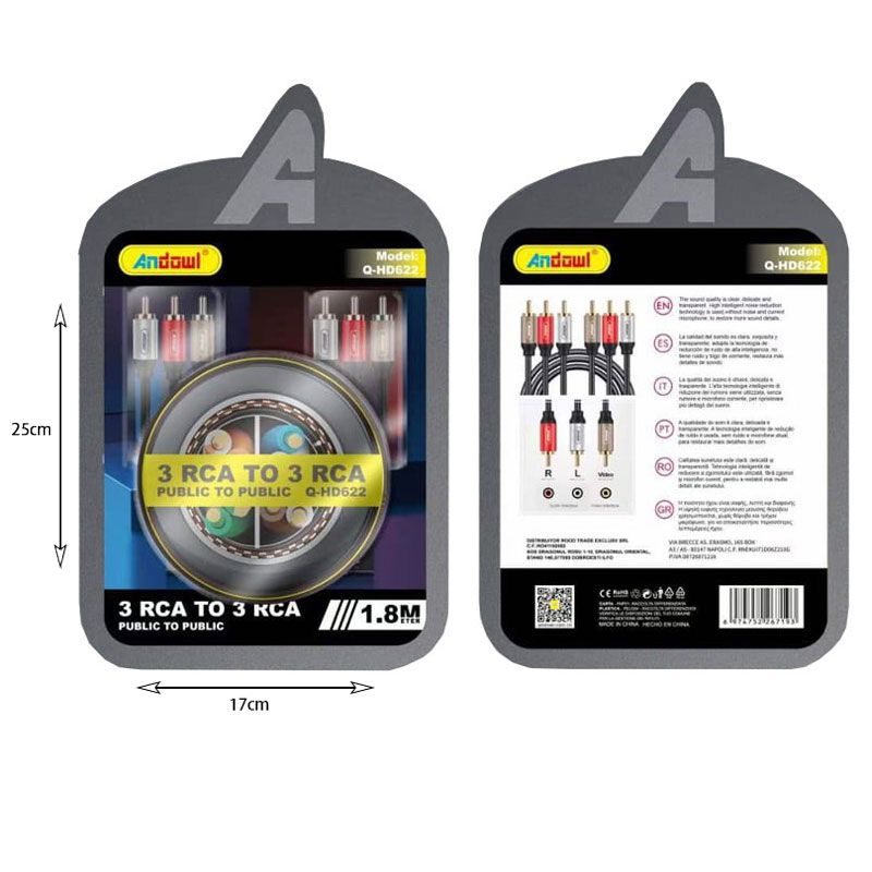 Andowl Καλώδιο 3 RCA σε 3 RCA 2.0M Q-HD622 - Cable public to public